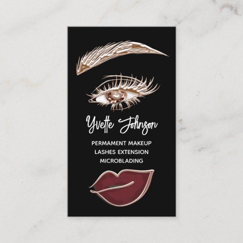 Blue Eyelash Brows Makeup Logo QRCode Gold Red Lip Business Card