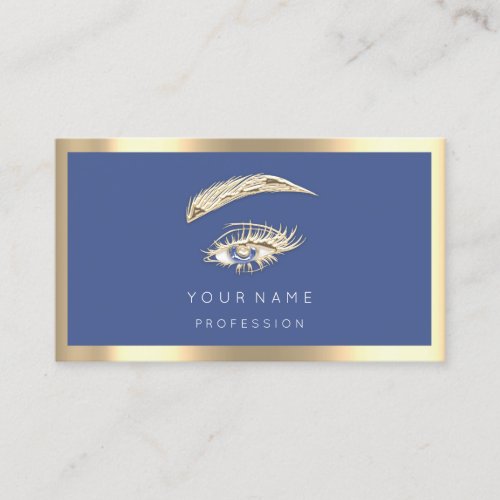 Blue Eyelashes Brow Makeup Logo Qr Code Gold Frame Business Card