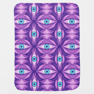 Blue Eyes Abstract Botanical Purple Floral Pattern Baby Blanket