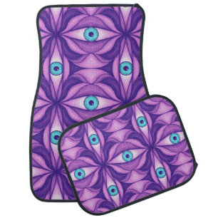 Blue Eyes Abstract Botanical Purple Floral Pattern Car Floor Mat