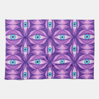 Blue Eyes Abstract Botanical Purple Floral Pattern Kitchen Towel