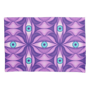Blue Eyes Abstract Botanical Purple Floral Pattern Pillow Case