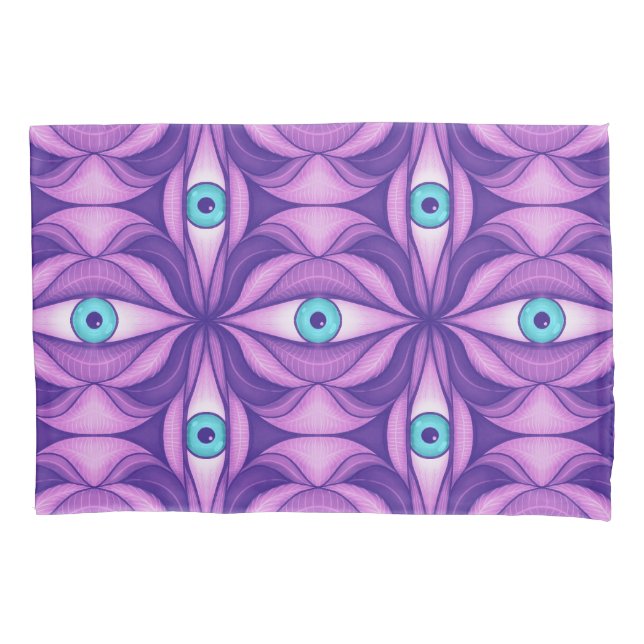 Blue Eyes Abstract Botanical Purple Floral Pattern Pillow Case (Front)