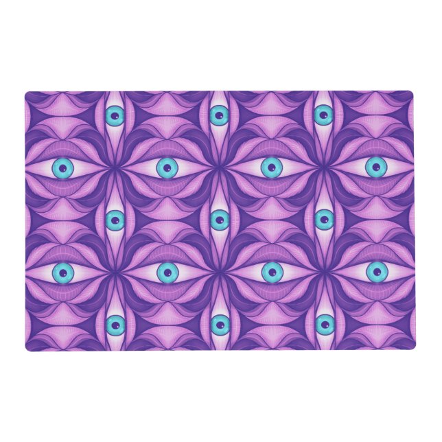 Blue Eyes Abstract Botanical Purple Floral Pattern Placemat (Back)