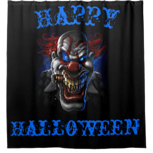 Blue Eyes Evil Clown ( Happy Halloween ) Shower Curtain