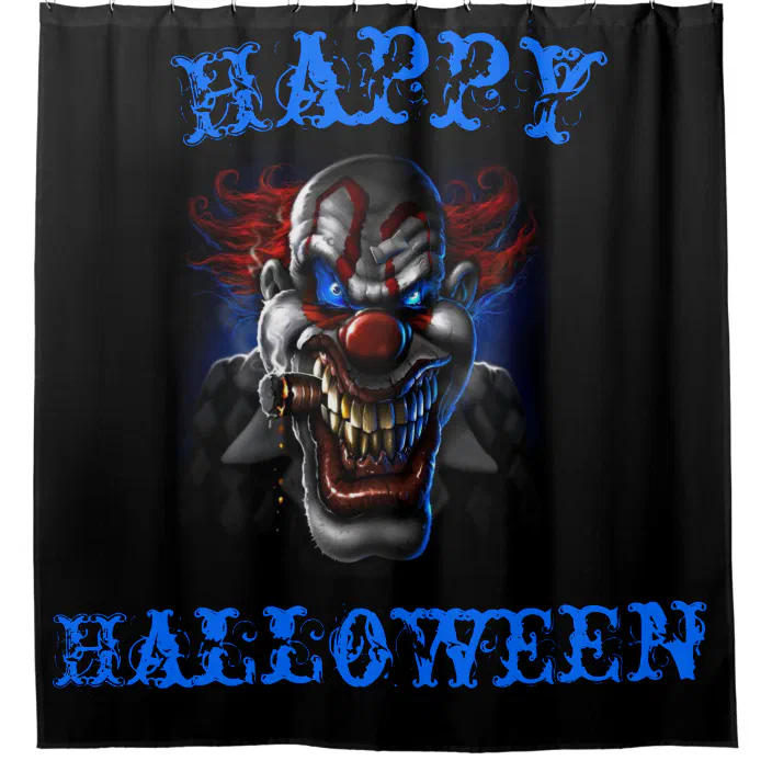 Blue Eyes Evil Clown Happy Shower Curtain Zazzle Com Blue Eyes Evil Clown Happy, Scary Clown Shower Curtains