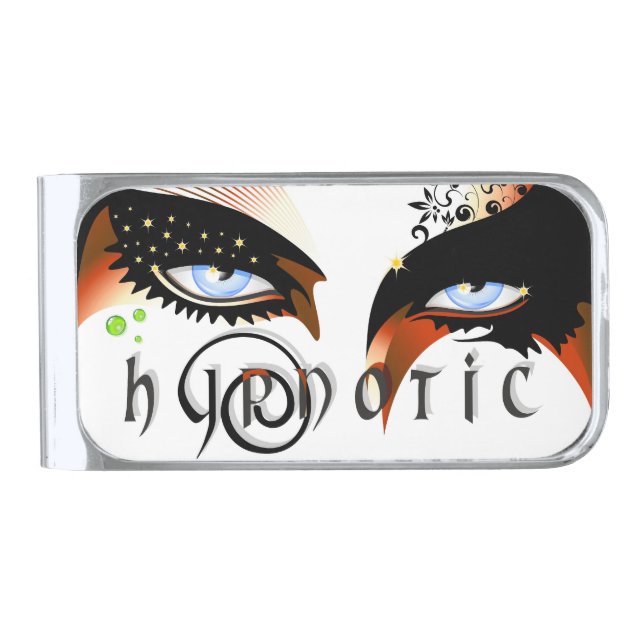 Blue Eyes Fashion Make Up Silver Finish Money Clip (Front)