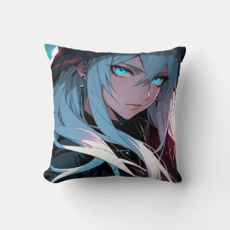 Blue Eyes Hooded Anime Girl Throw Pillow