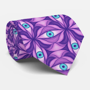 Blue Eyes in Purple Foliage Dark Botanical Art Neck Tie