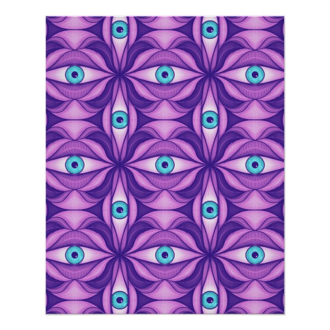 Blue Eyes in Purple Foliage Dark Botanical Art Poster (Front)