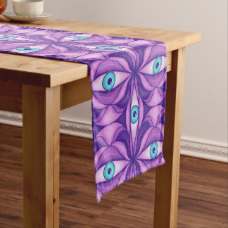Blue Eyes in Purple Foliage Dark Botanical Art Short Table Runner