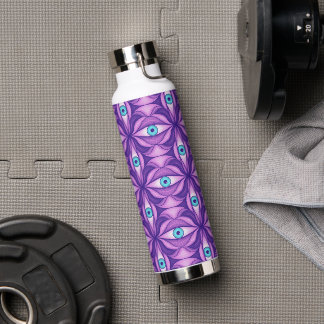 Blue Eyes in Purple Foliage Dark Botanical Art Water Bottle