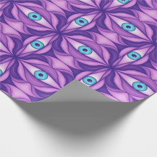Blue Eyes in Purple Foliage Dark Botanical Art Wrapping Paper