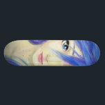 Blue Eyes Message Skateboard<br><div class="desc">Anime genre girl with big blue eyes and matching hair. She holds a secret message, the prophets words inside.</div>