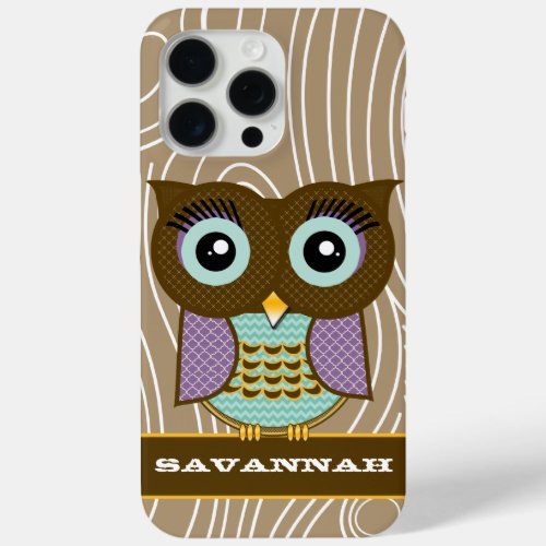 Blue Eyes Owl Wood Grain Zig Zag Choose Colors iPhone 15 Pro Max Case