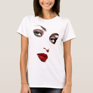 Blue eyes womans face red lips makeup art T-Shirt