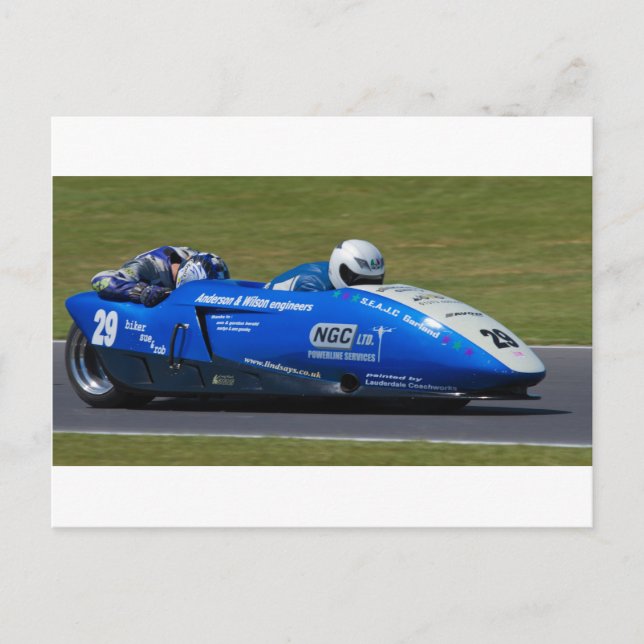 Blue F2 sidecar Postcard (Front)
