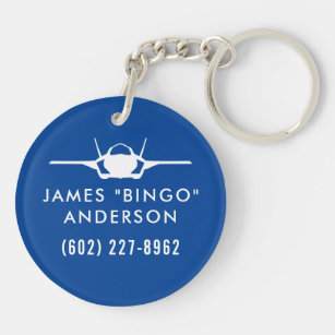Blue F-35 Squadron Callsign Phone Number Keychain