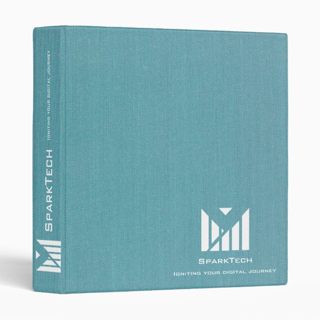 Blue Fabric Texture Elegant Monogram Logo Custom 3 Ring Binder (Front/Spine)