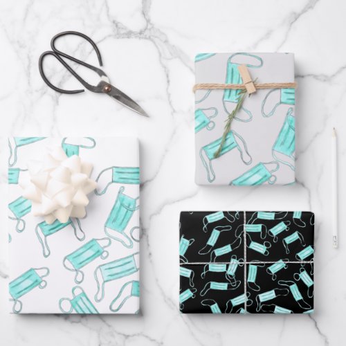 Blue Face Mask Watercolor Wrapping Paper Sheets