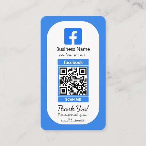 Blue Facebook Review Business Card With QR Code 