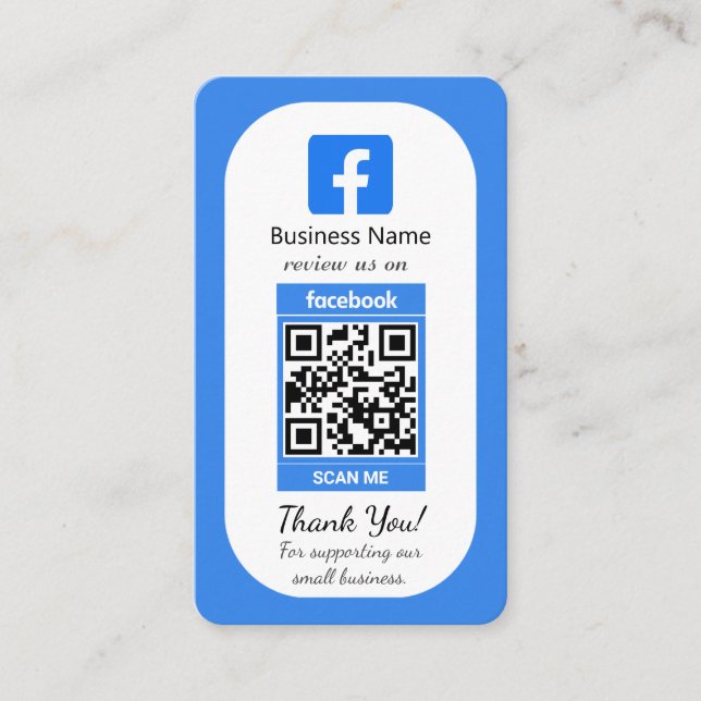 Blue Facebook Review Business Card With QR Code  (Front)