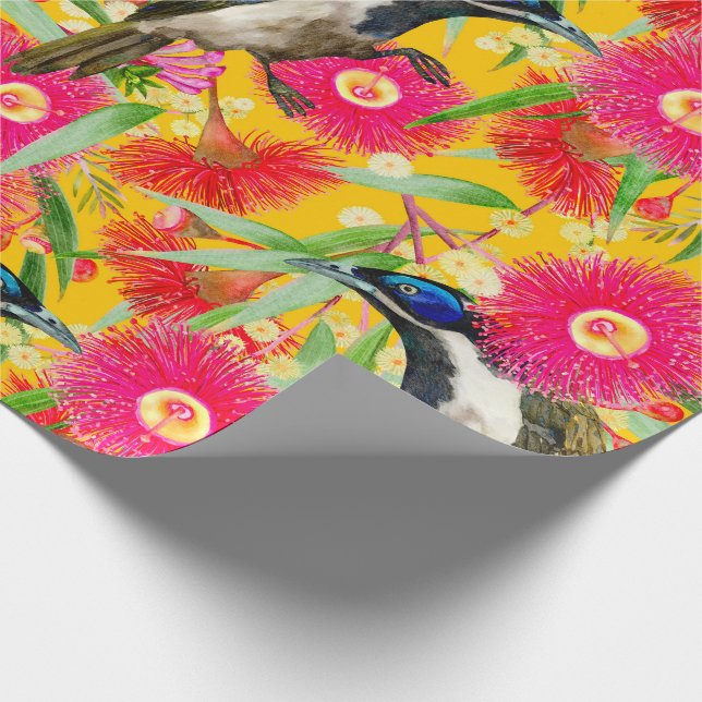 Blue-faced Honeyeater Pattern Wrapping Paper (Corner)