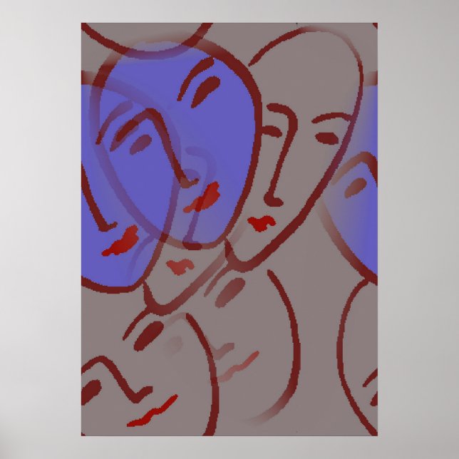 Blue Faces Abstract Poster (Front)