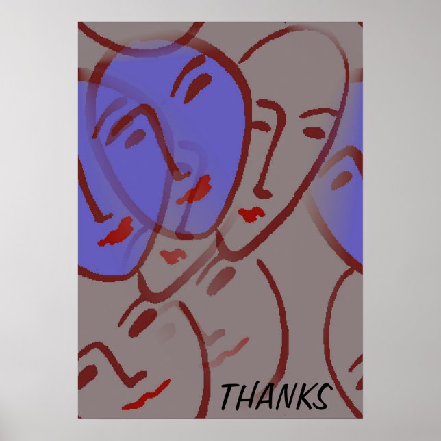 Blue Faces Abstract Poster (Front)