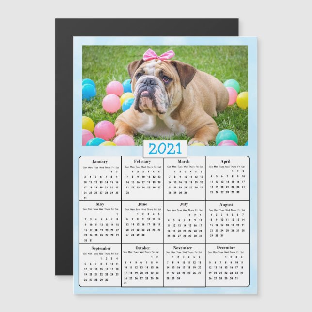 Blue Faded Background Photo Mini 2021 Calendar Magnetic Invitation (Front/Back)