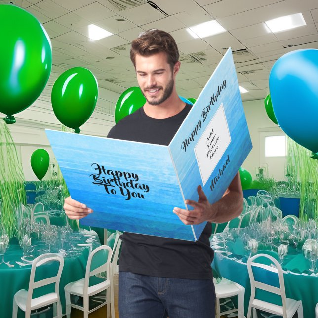 Blue Faded Happy Birthday Add Your Photo Jumbo Card (Creator Uploaded)