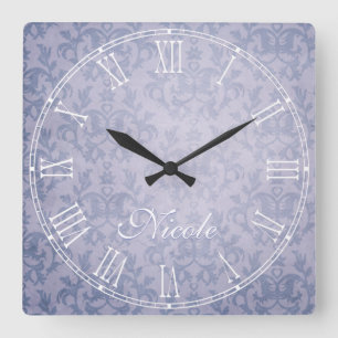 Blue faded kangaroo paw damask name wall clock