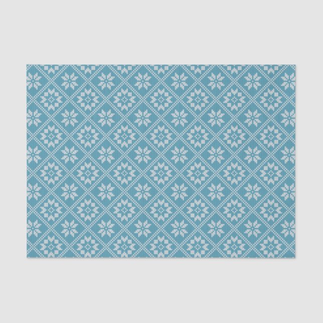 Blue Fair Isle Sweater Knit Pattern Christmas Tissue Paper (Front)