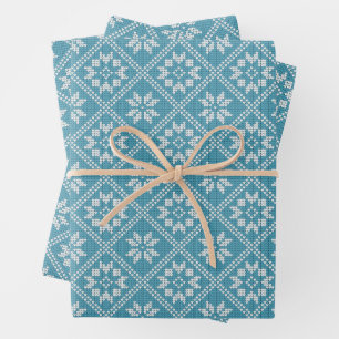 Blue Fair Isle Sweater Knit Pattern Christmas Wrapping Paper Sheets