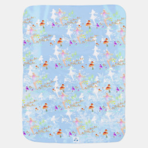 Blue Fairies and Mushrooms Baby Blanket