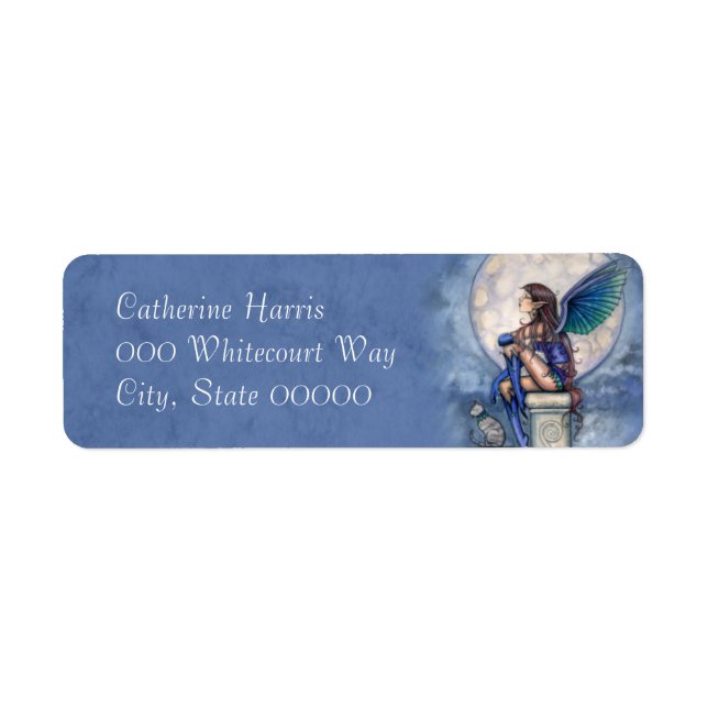 Blue Fairy and Cat Fantasy Art Label (Front)