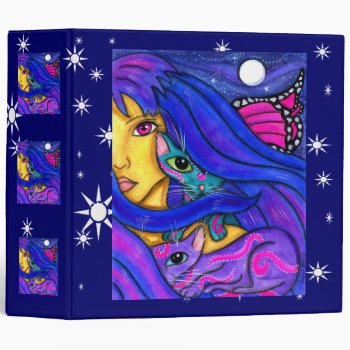 Blue Fairy And Her Magical Cats 3 Ring Binder by dreamlyn at Zazzle