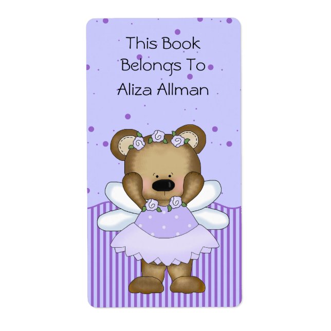 Blue Fairy Bear Bookplate Label (Front)