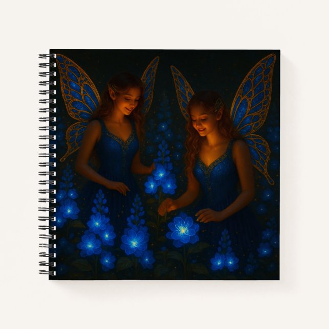 Blue Fairy Calm Peaceful Fantasy Floral Notebook (Front)