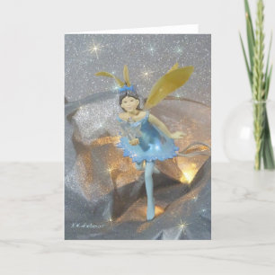 Blue fairy colorful stars holiday card
