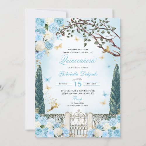 Blue Fairy Enchanted Garden Quinceanera Invitation