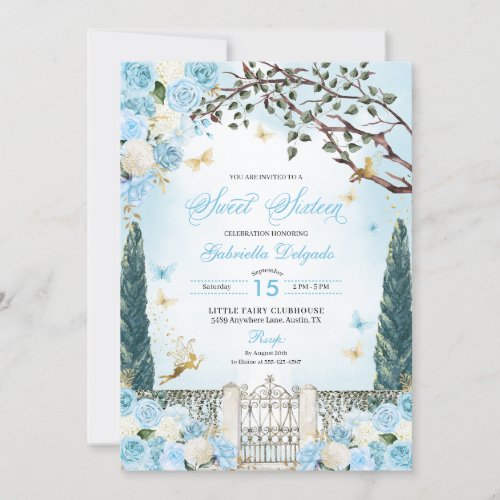 Blue Fairy Enchanted Garden Sweet Sixteen Invitation