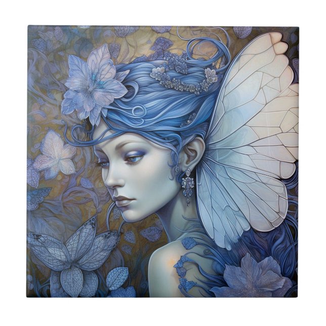 Blue Fairy Fantasy Art Ceramic Tile (Front)