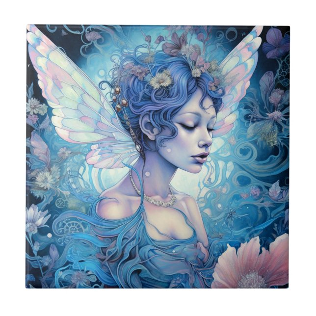 Blue Fairy Fantasy Art Ceramic Tile (Front)