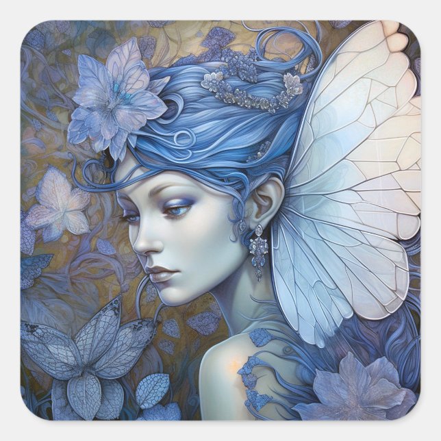 Blue Fairy Fantasy Art Square Sticker (Front)