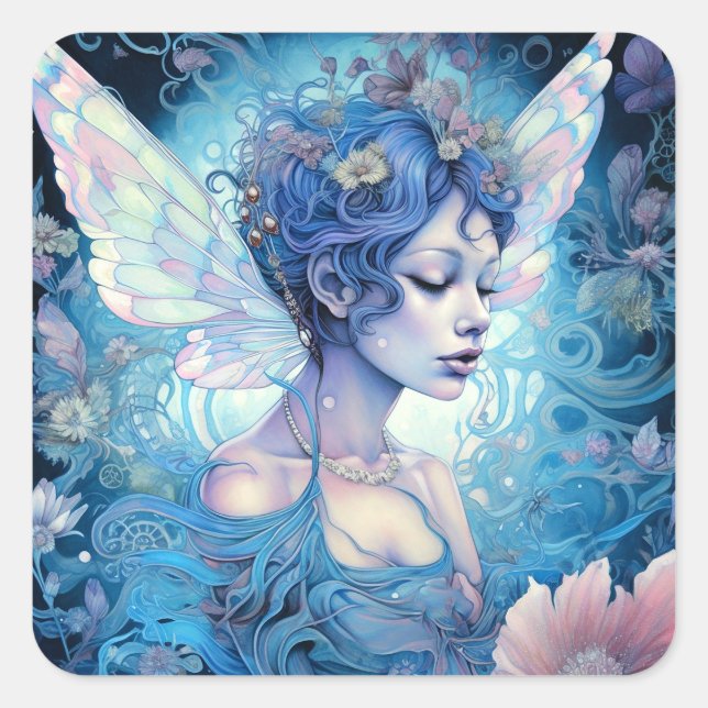 Blue Fairy Fantasy Art Square Sticker (Front)