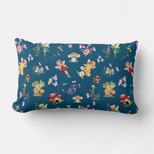 Blue Fairy Mushroom House Themed Lumbar Pillow