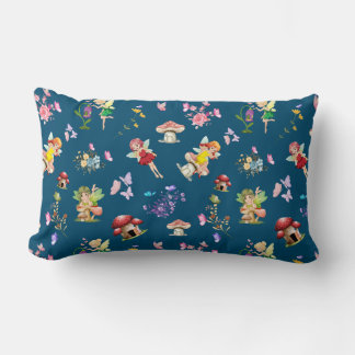 Blue Fairy Mushroom House Themed Lumbar Pillow