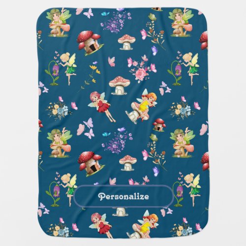 Blue Fairy Mushroom Themed Personalized  Baby Blanket