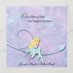 Blue Fairy on Purple Watercolor Wedding Invitation